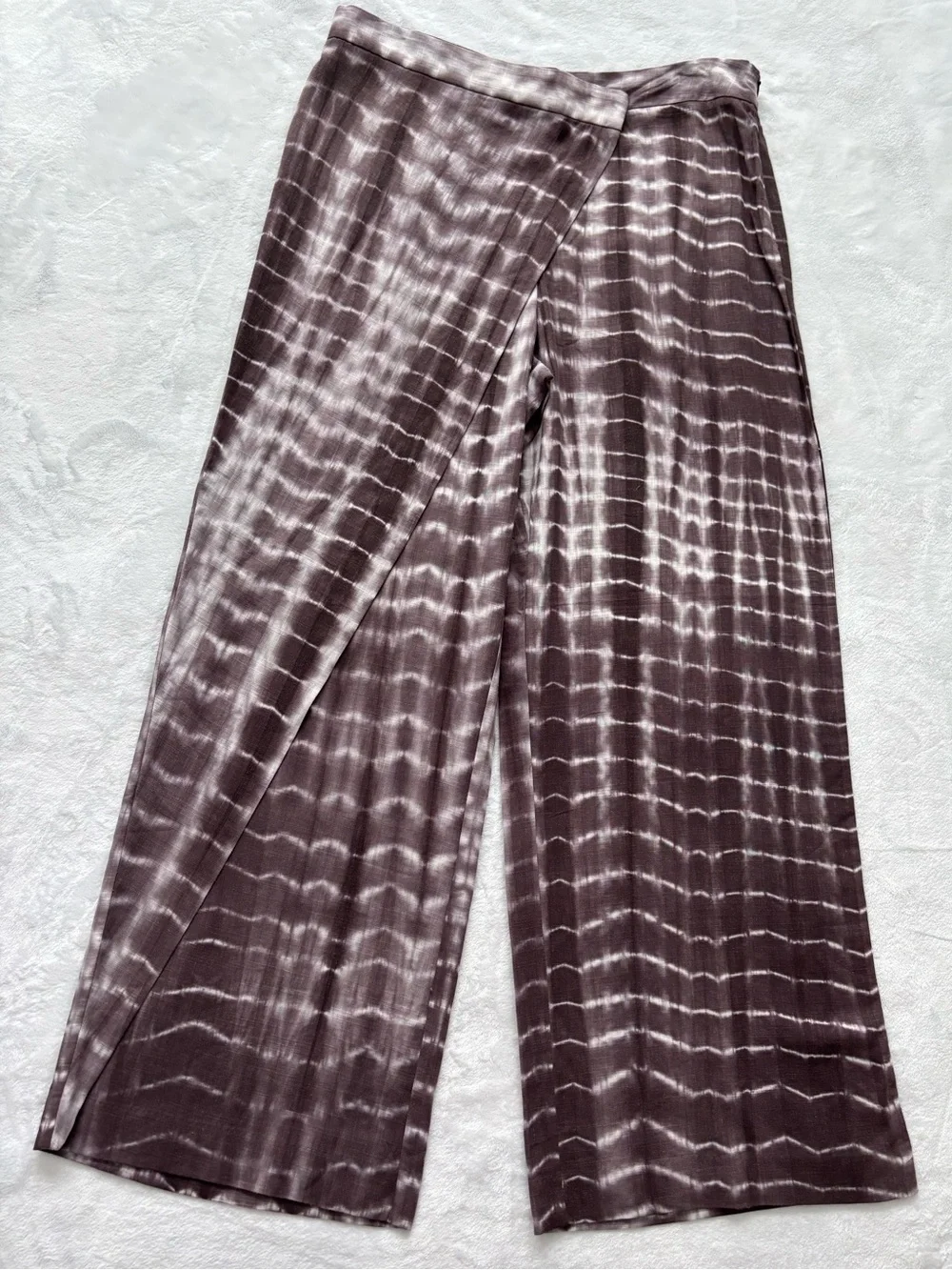 ZARA Wrap-Front Wide Leg Linen Blend Tie-Dye Boho Pants--NEW--XL
